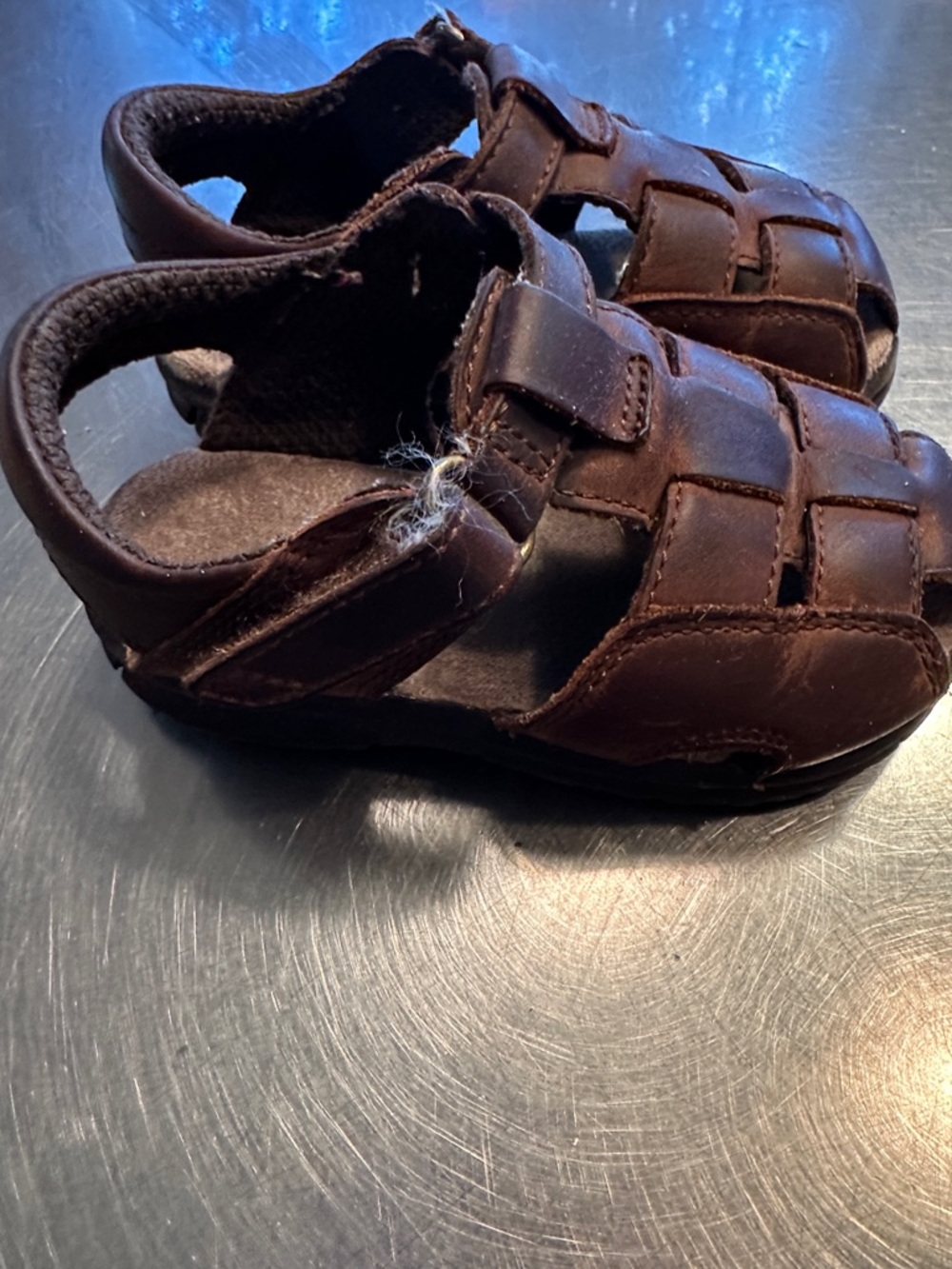 Stride Rite Brown Leather Woven Fisherman Sandals